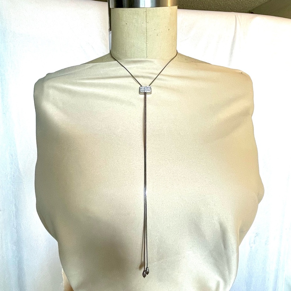 Crystals in silver tone metal setting bolo tie Necklace y2k - Picture 11 of 11